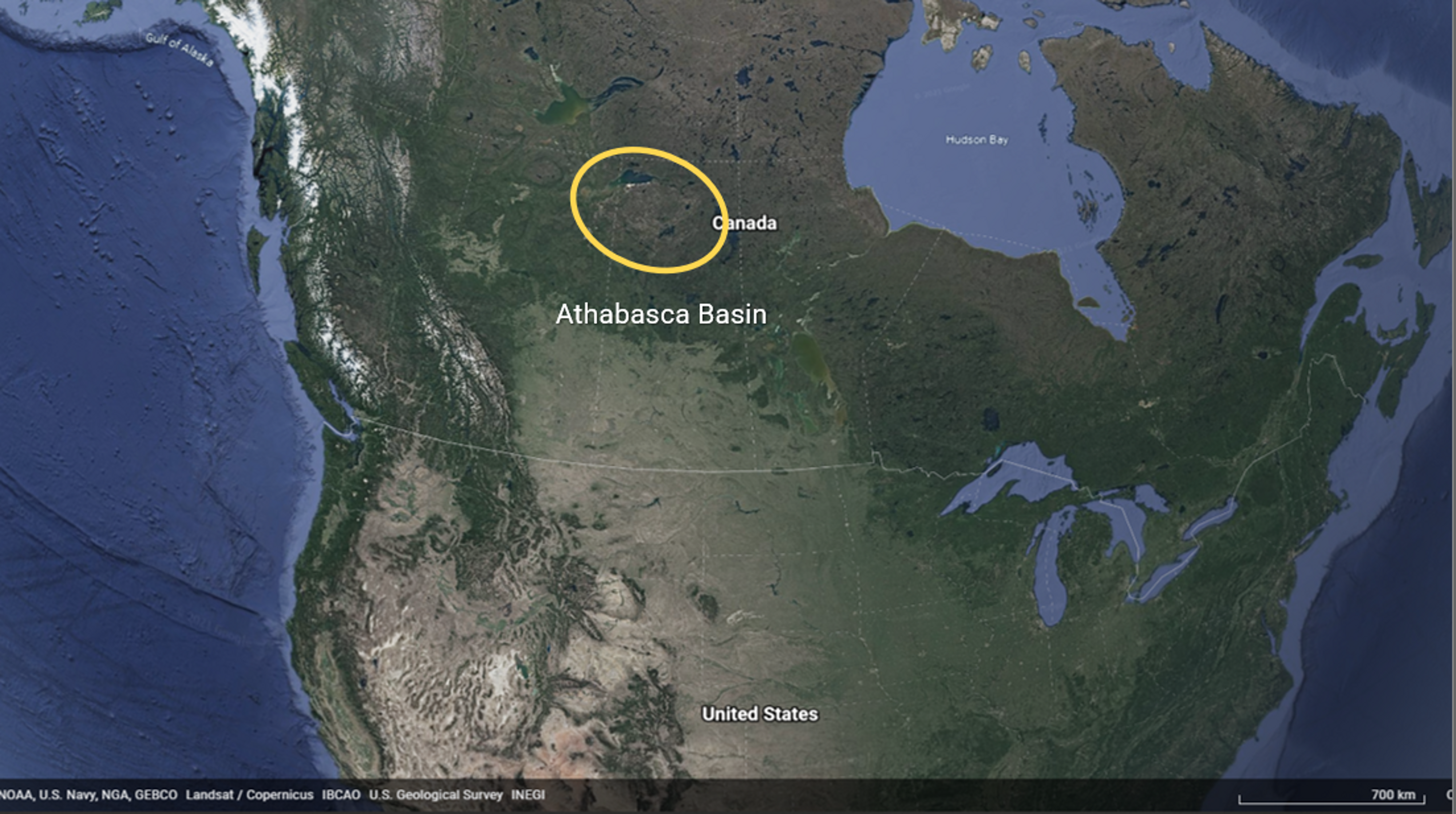 Fig 1. Athabasca Basin is located in central Canada.