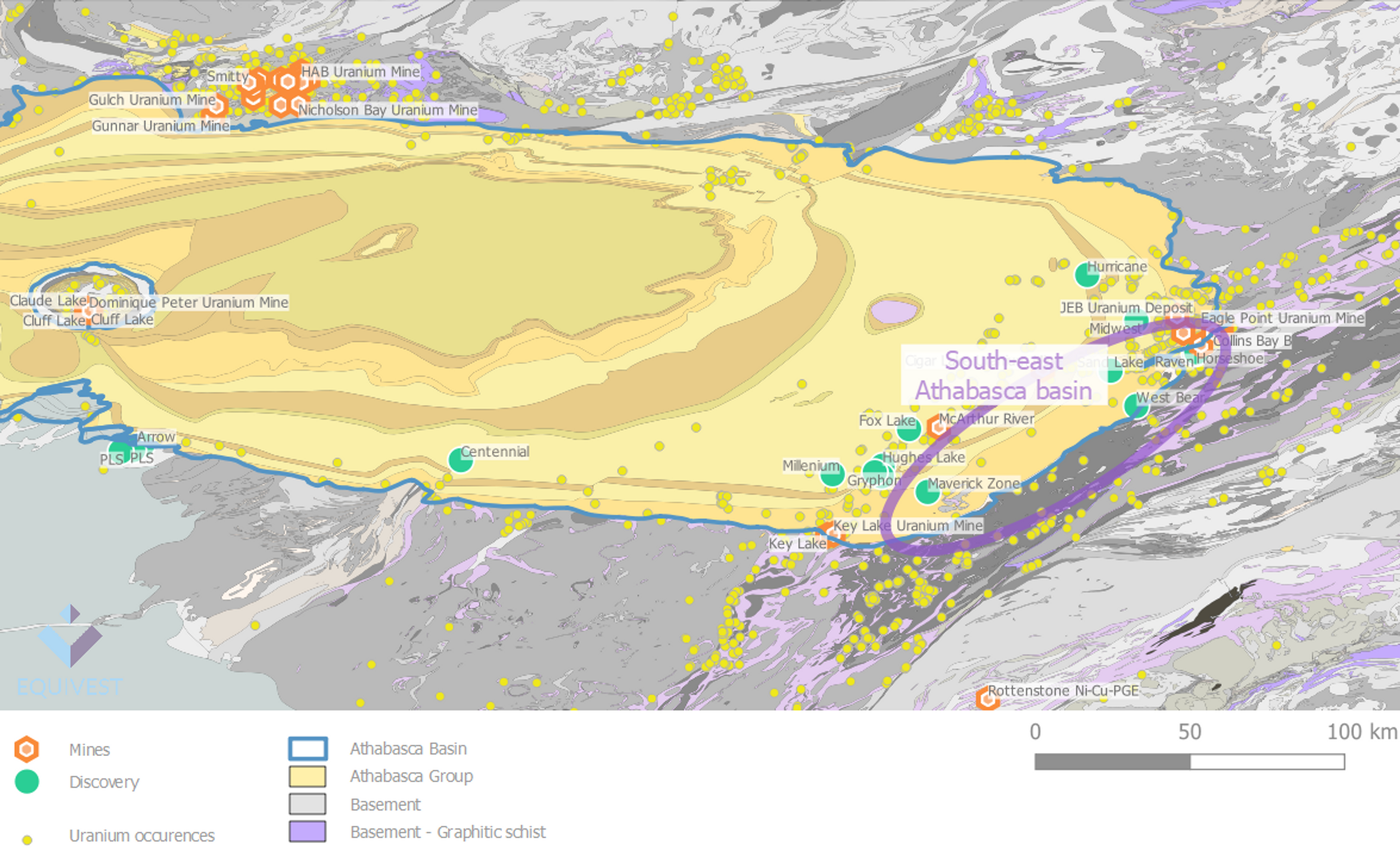 Fig 3. Geological map of Athabasca Basin. SE Athabasca region is highlighted.
