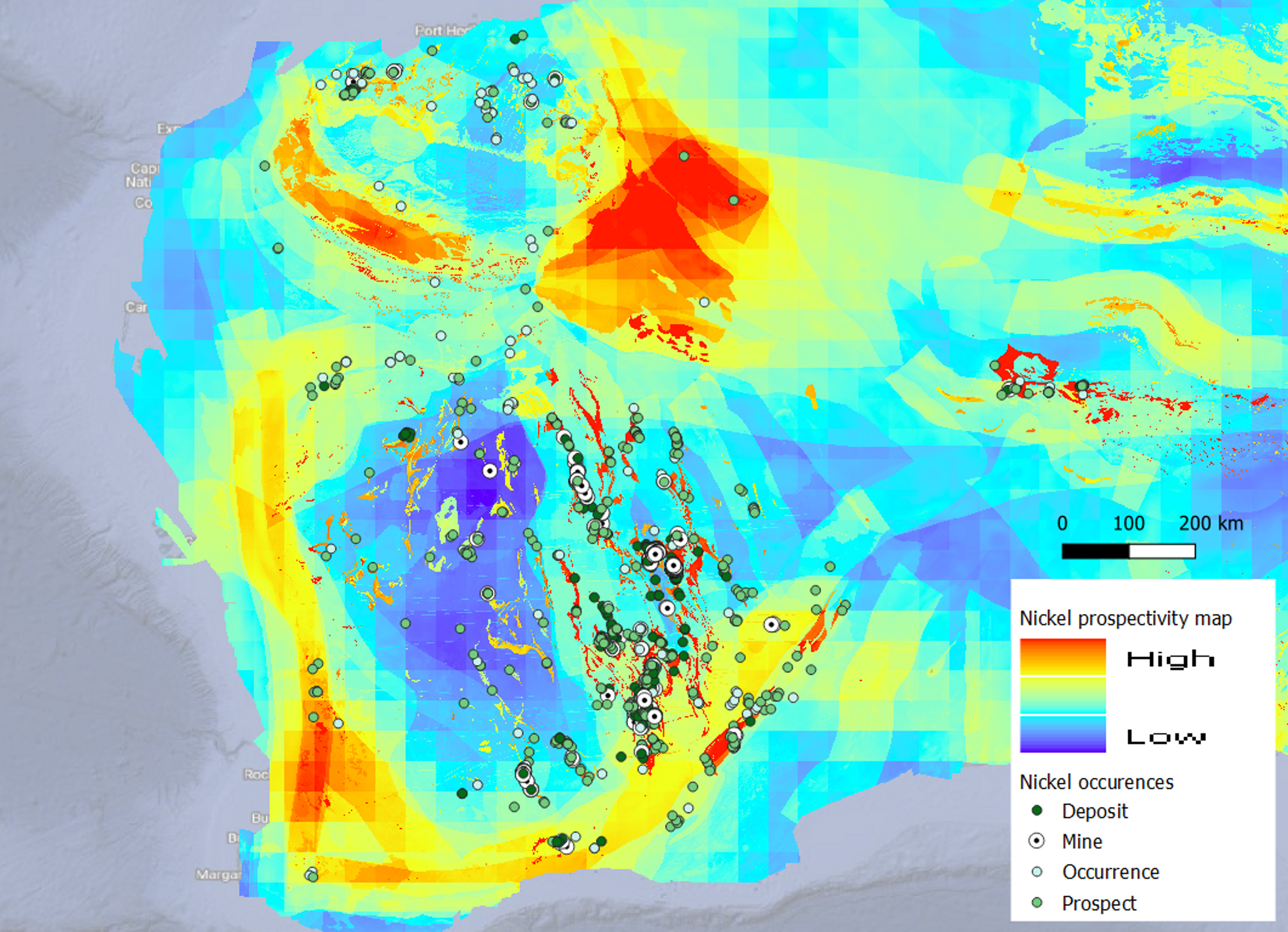 Nickel prospectivity map of Western Australia.